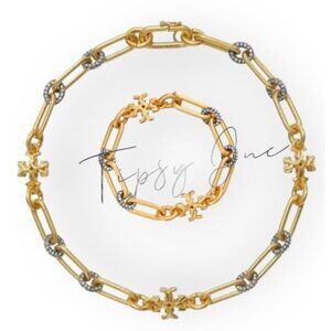 TORY BURCH ROXANNE CHAIN ​​PAVÉ SHORT NECKLACE & BRACELET SET
